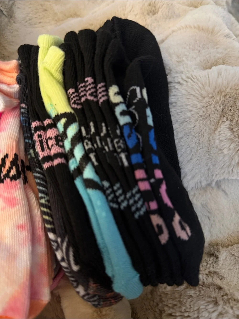 Justice No-Show Sock Pack - Pink Tie-Dye & Black Graphic